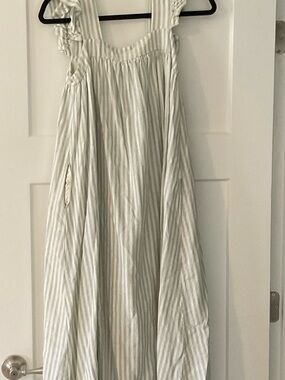 a new day Sage Green & White Striped Dress with Smocked Waist